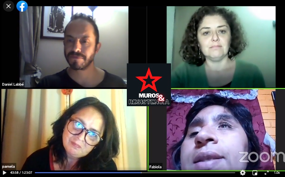 Puede ser una imagen de 4 personas, barba y texto que dice "f Daniel Labbé MUROSg, RESISTENCLA pamela 43:58 1:23:07 Fabiola zoom"