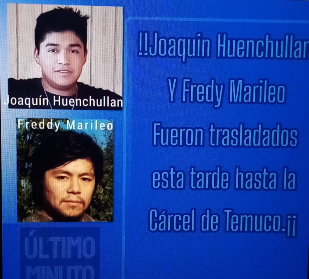 Trasladan a los prisioneros políticos mapuche Joaquín Huenchullan y Fredy Marileo